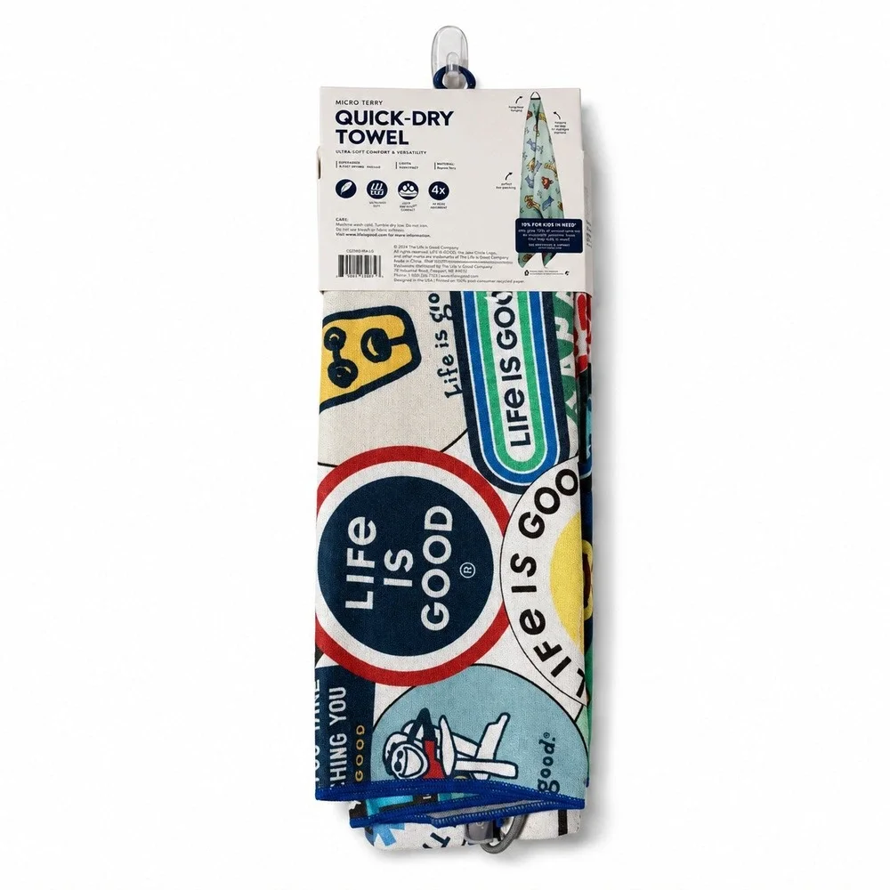 Life is Good Micro Terry Quick-Dry Towel Travel Sticker Print 72.5 x 30 in